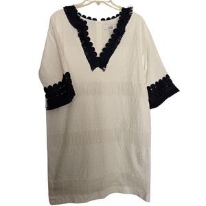 Belle Badgley Mischka Navy Blue White Embroidered Dress